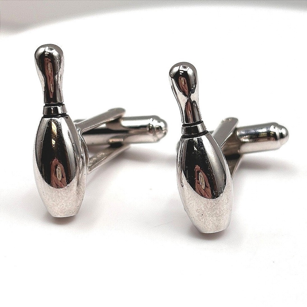 Vintage HICKOK Bowling Pin Cufflinks Silver‎ Tone Novelty Sports Men's U.S.A.